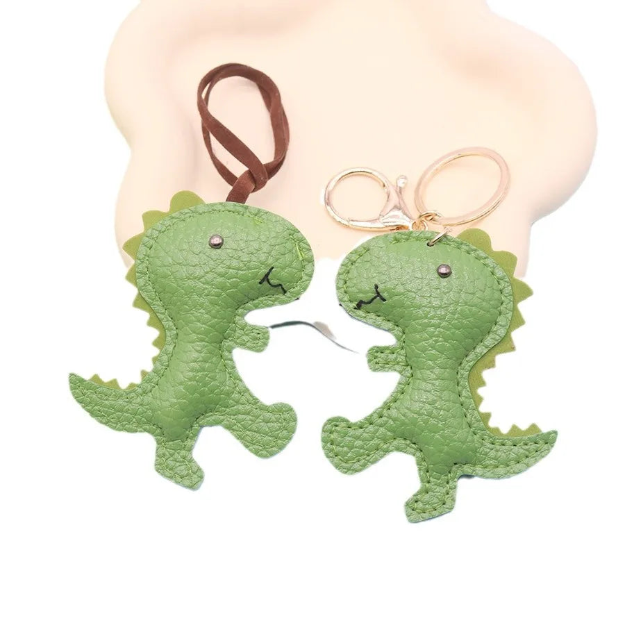 Leather Dinosaur Keychain Girlfriend Gifts Cute Cartoon Leather Animal Keychain Women Lanyard Car Handbag Key Rings Accessories
