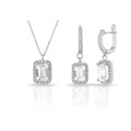 925 Sterling Silver Rectangular CZ Zircon Stone Necklace & Earring Jewellery Set – EU Local Stock