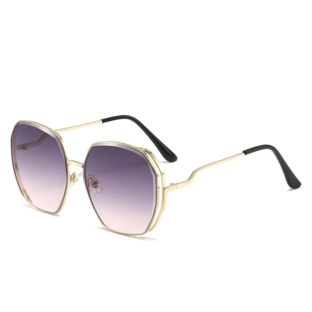 2024 New Design Gradient Sunglasses Luxury Metal Frame Sunglasses Gradient Color Polygonal Sunglasses Wholesale MegaBDM