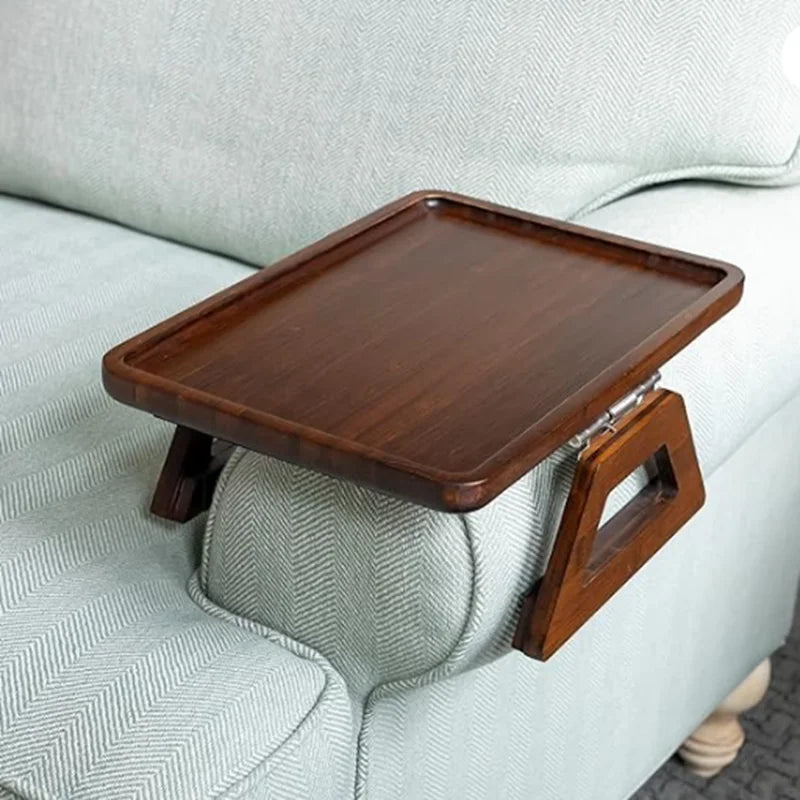Foldable  Home Bamboo Wooden Snacks Serving Drinks Remote Control Tray Sofa Arm Clip Table Sofa Armrest Tray Sofa Tray
