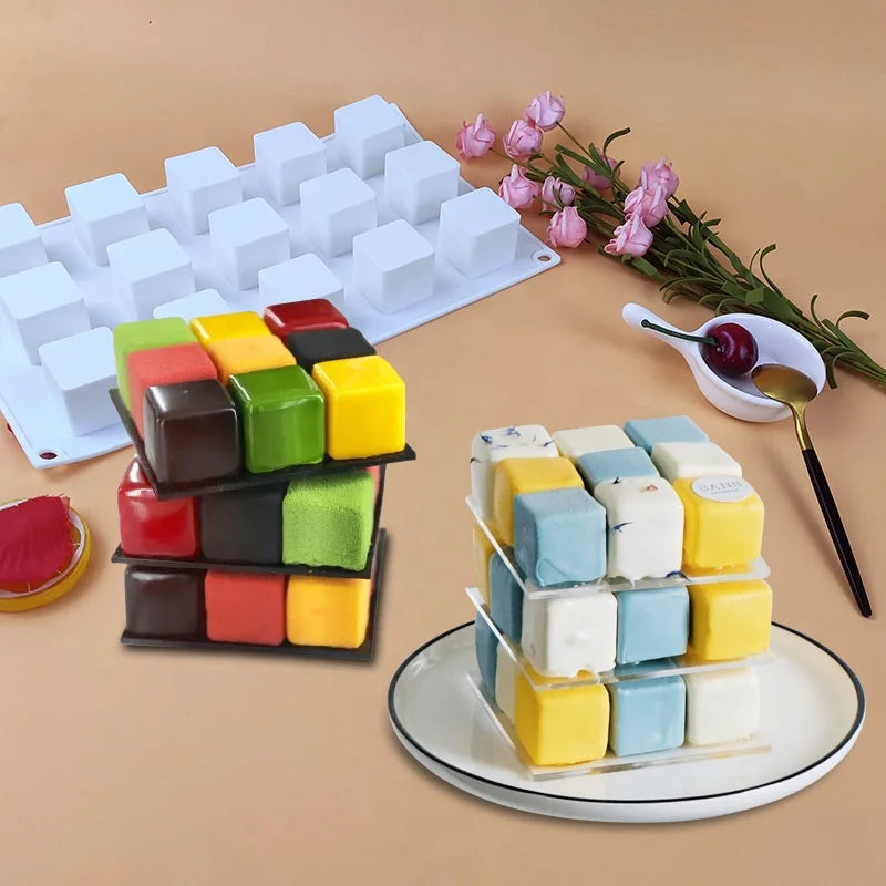 D5058 Magic Cube Cobblestone  Jelly Mousse Chocolates Sugar Cake Pudding Baking Pastries Resin Mold Silicone 3D Mould