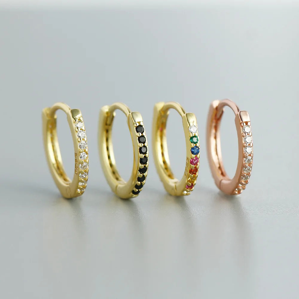Multicolored Hoop Earring 925 Sterling Silver Zircon Huggies 9mm Rainbow CZ Round Earring for Women
