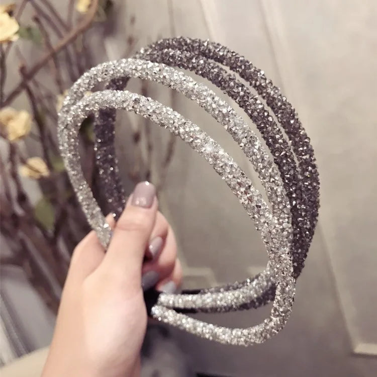 2022 New Double Rhinestone Anti-skid Sweet Style Ladies Hair Accessories Personality Retro Simple Crystal Thin Daily Headband