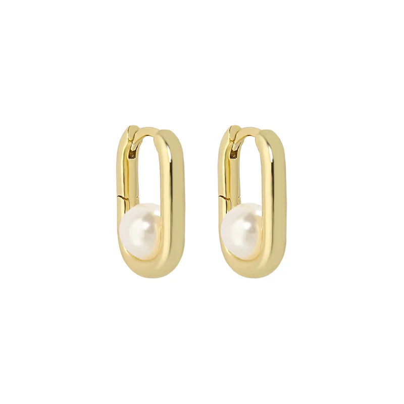 Dropshipping 925 Sterling Silver Geometry Elliptic Type Pearl Hoop Earring Jewelry for Women