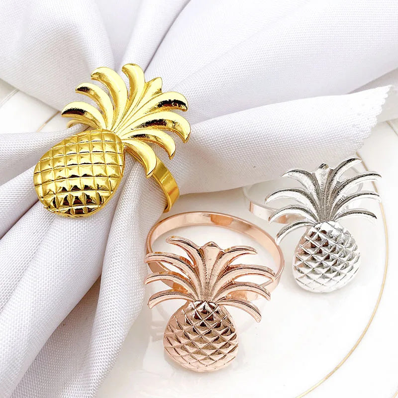 Luxury Metal Napkin Ring Holder Elegant Pineapple Design for Wedding Party Summer Table Accessory Camping Napkin Decoration