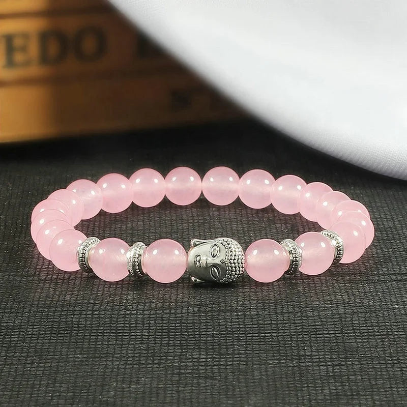 Natural Tiger Eye Black Lava Stone Bracelet Yoga Prayer Beads Buddha Head Charm Bracelets for Men Women Jewelry