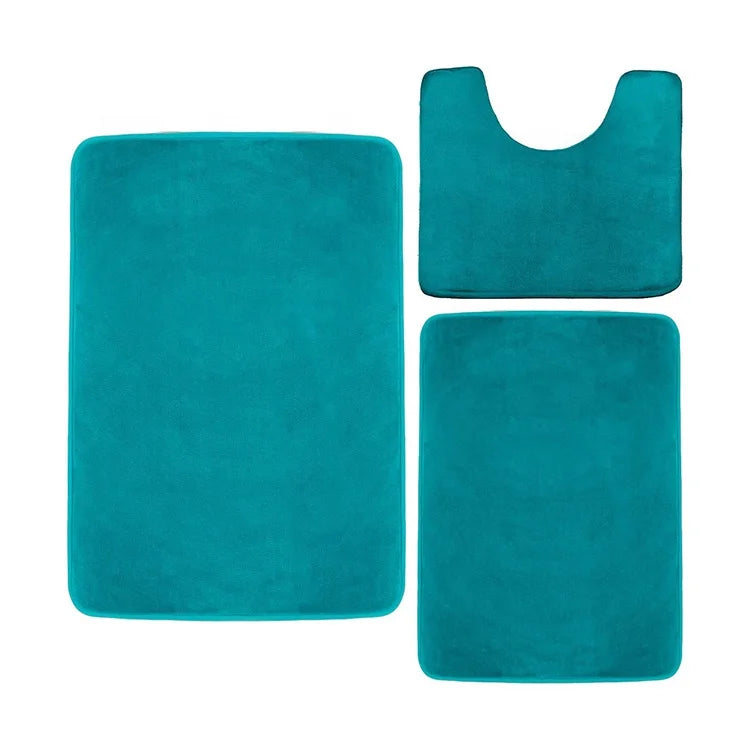 FMT 3-Piece Solid Eco-Friendly Machine Made Microfiber Polyester PVC Bathroom Mats Set