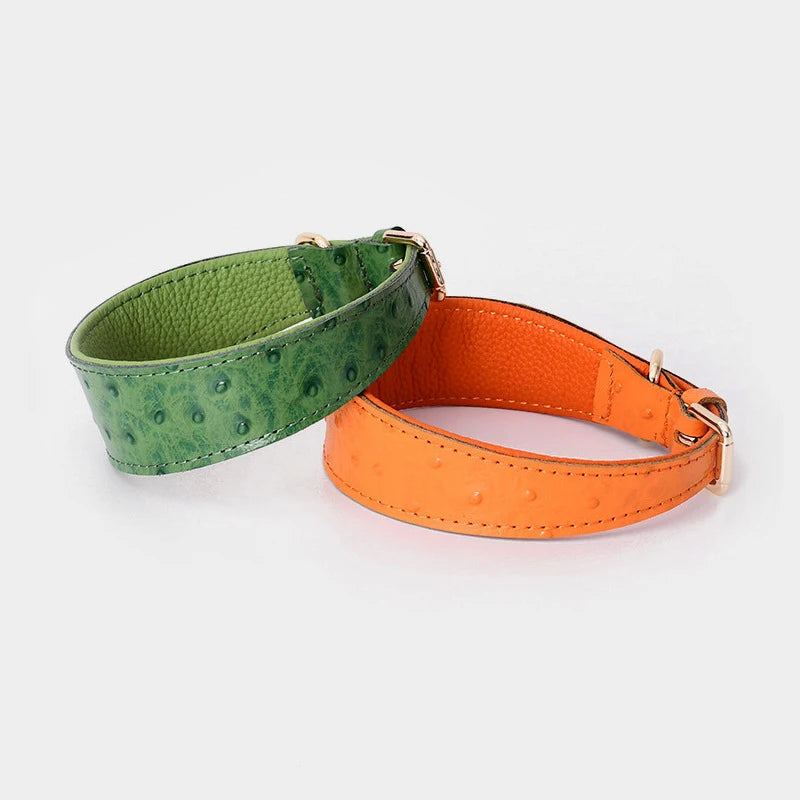 Premium Luxury Ostrich-Printed Dog Collar Durable Genuine Leather Soft Thick Tactical Style Personalized Nylon Solid Rivet