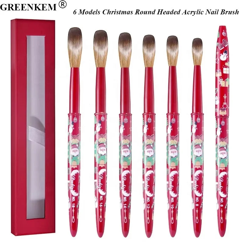 New 6 Models Christmas Round Headed Crystal Nail Brush Crystal Carving Acrylic Nail Brush Painting Nail Art Brush