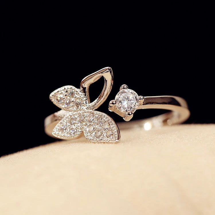 925 Sterling Silver Rings for Women Butterfly Zircon Open Ring Hypoallergenic Sterling Silver Jewelry Gifts for Girls