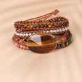Dainty Adjustable Braided Crystal Beaded Bracelets Natural Tiger Eye Multi-layered Bohemian Bracelet for Women Girls