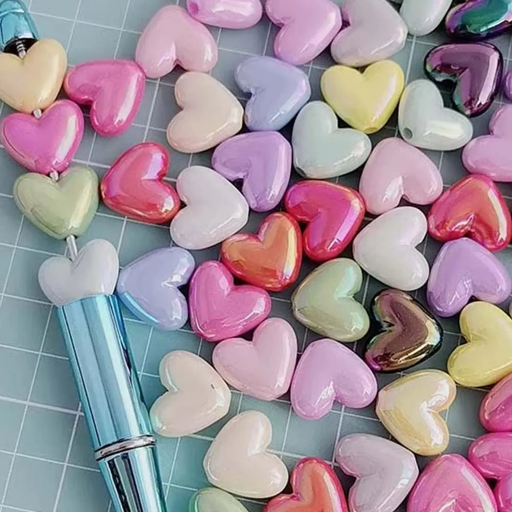 Acrylic Beads Wholesale Heart Shaped UV Plated 18mm