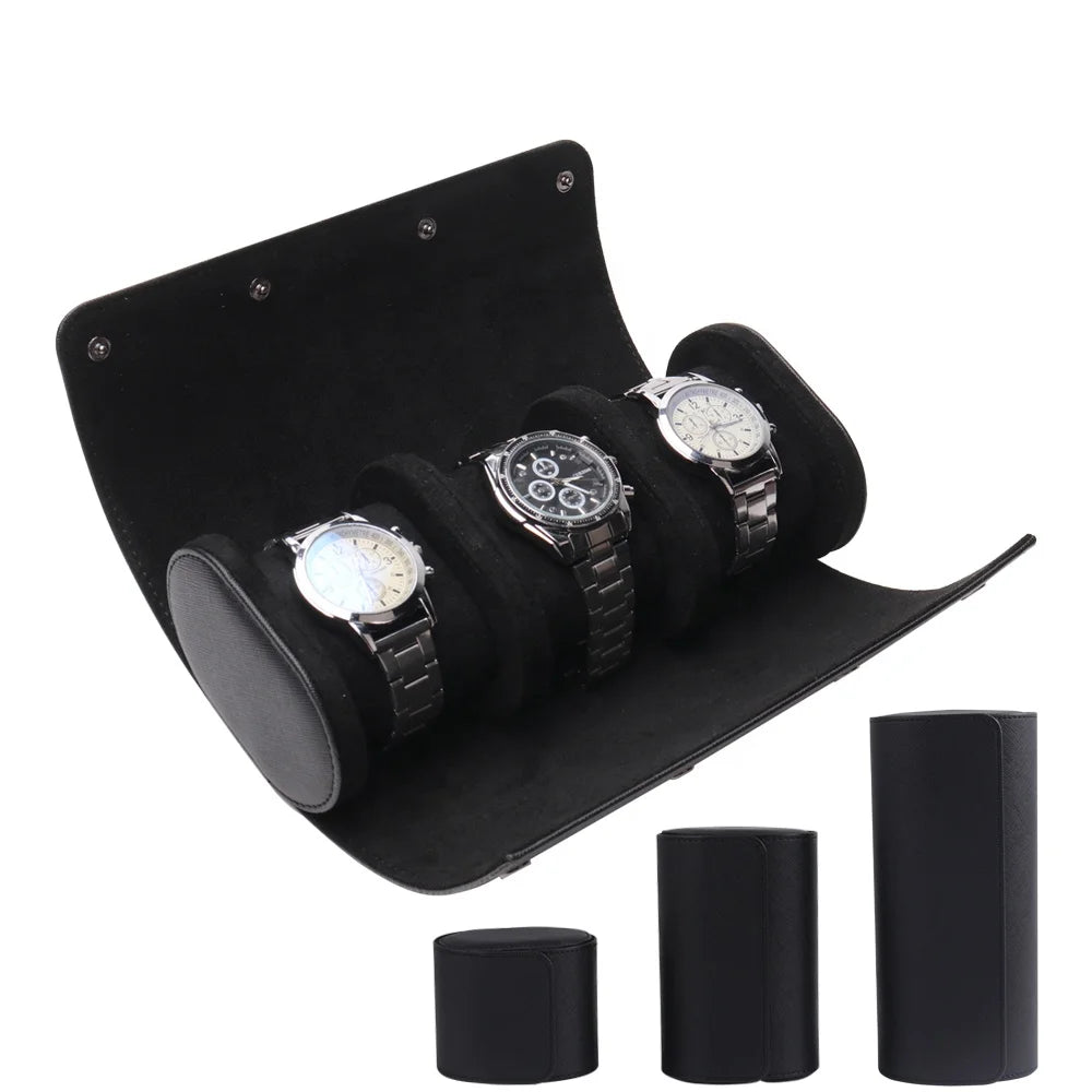 RTS  Pu Leather Black Luxury Watch Case Travel Watch Roll Case for Wrist Watch