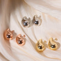 French Style Trendy Stainless Steel Mirror Earrings for Women Light Luxury Simple Hollow Stud with Geometric Design