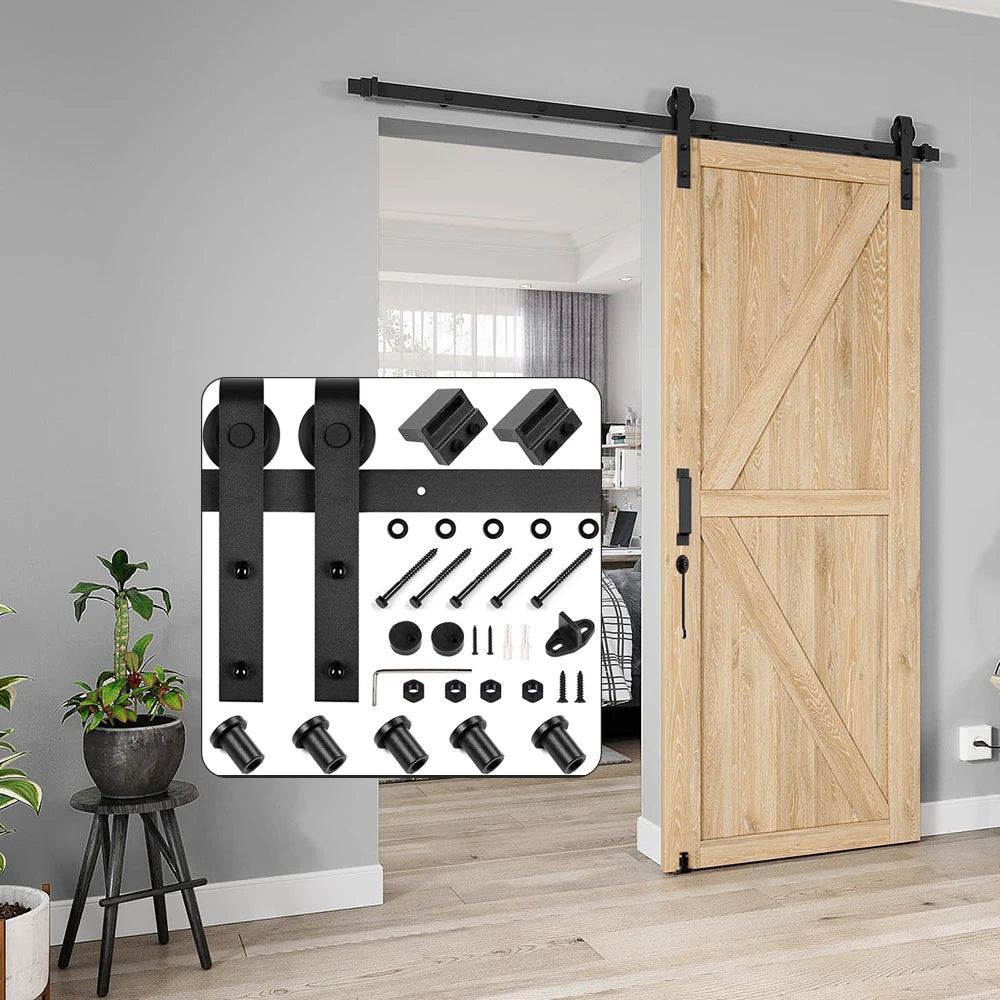 RHETECH Carbon Steel Sliding Door Barn Track Hardware Outdoor Home Warehouse Wood Rail System Easy Screw Installation for Hotels