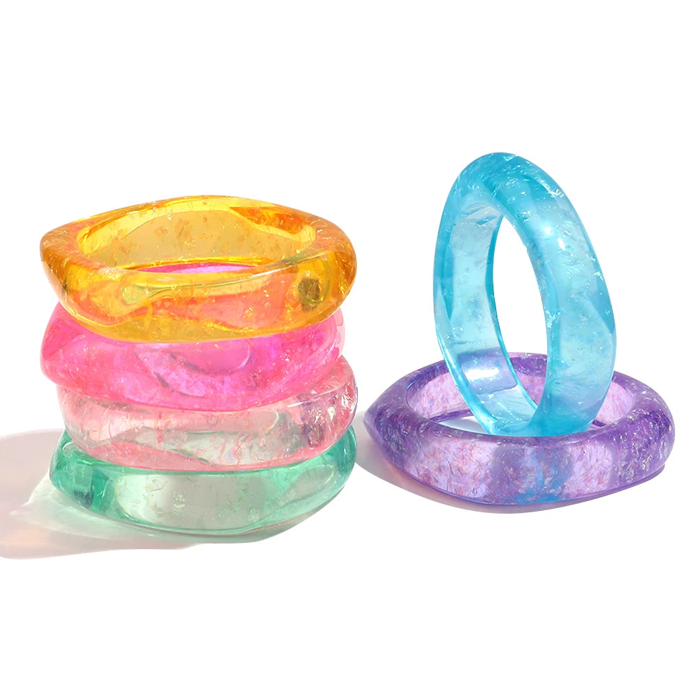Latest Trendy Resin Bangle Big 66mm Colored Transparent Jewelry Iridescent Gold Foil Resin Geometric square Bracelet for Women