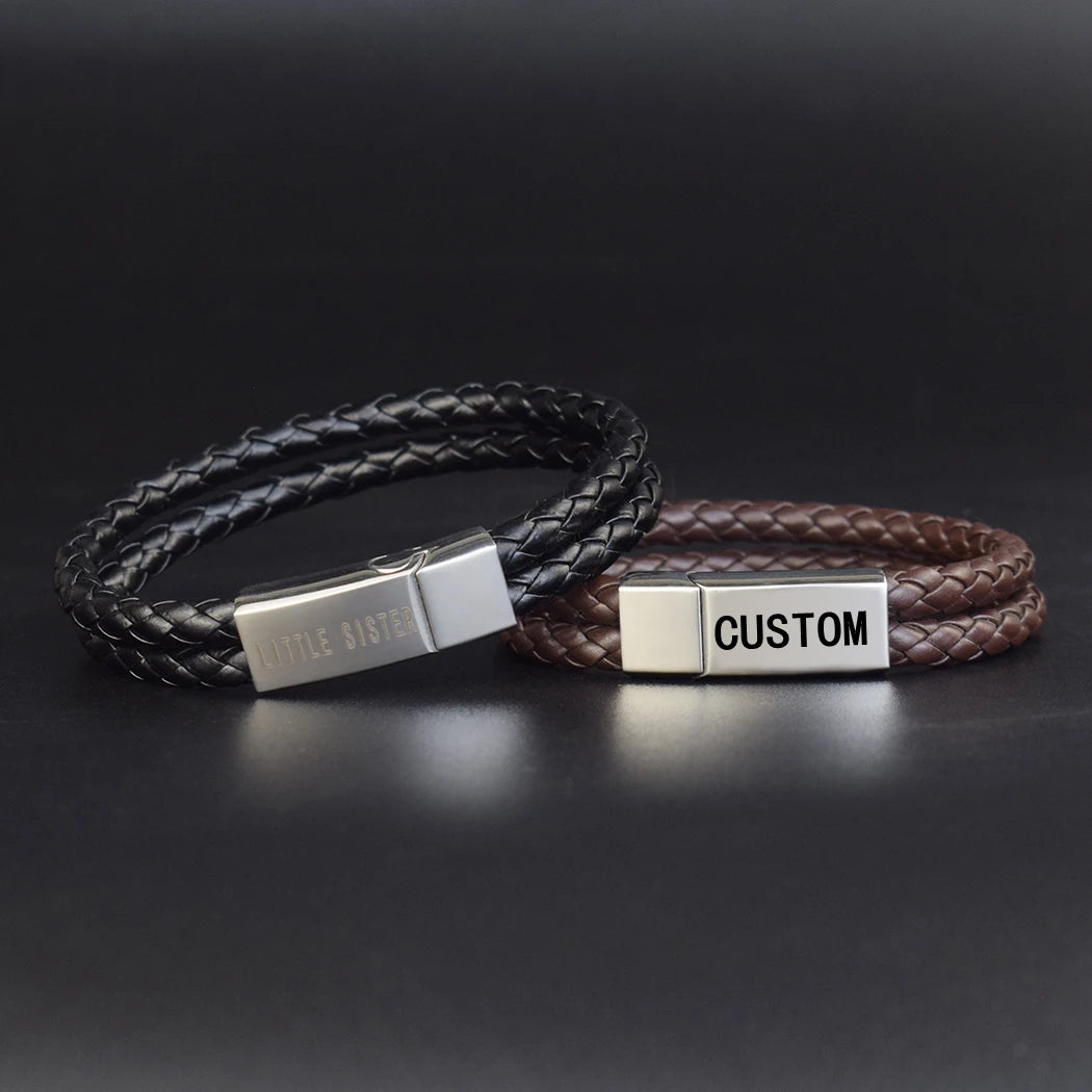 Customized Woven Leather Bracelet Men and Women Couple Bangle Lettering Jewelry Birthday Gifts