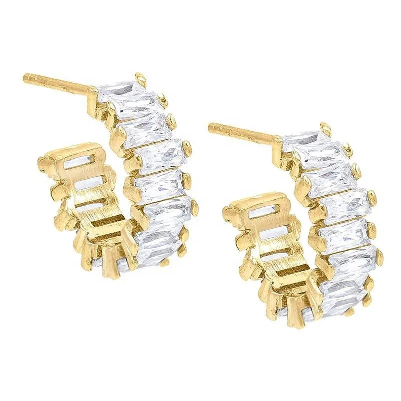 LOZRUNVE Original Hot Sale 925 Sterling Silver Luxury Baguette Half Open C Hoop Huggie Earring Jewelry