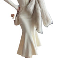 2023 Women's New Autumn/Winter Half Skirt French Style Gentle Mid Length High Waist Knitted Fishtail Skirt