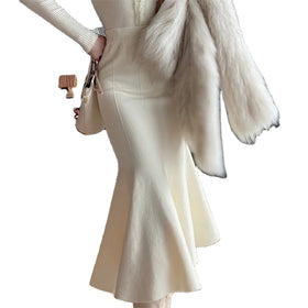 2023 Women's New Autumn/Winter Half Skirt French Style Gentle Mid Length High Waist Knitted Fishtail Skirt