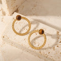 Trendy New Design 18K Gold Plated Twisted Hollow Circle Tiger's Eye Stone Stainless Steel Stud Earring