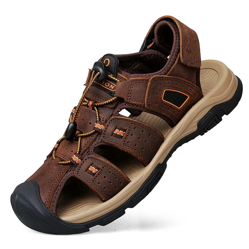 In Ready Stock Fast Delivery First Layer Real Cow Leather Upper Anti Slip Sole Men Leather Beach Sandals MegaBDM