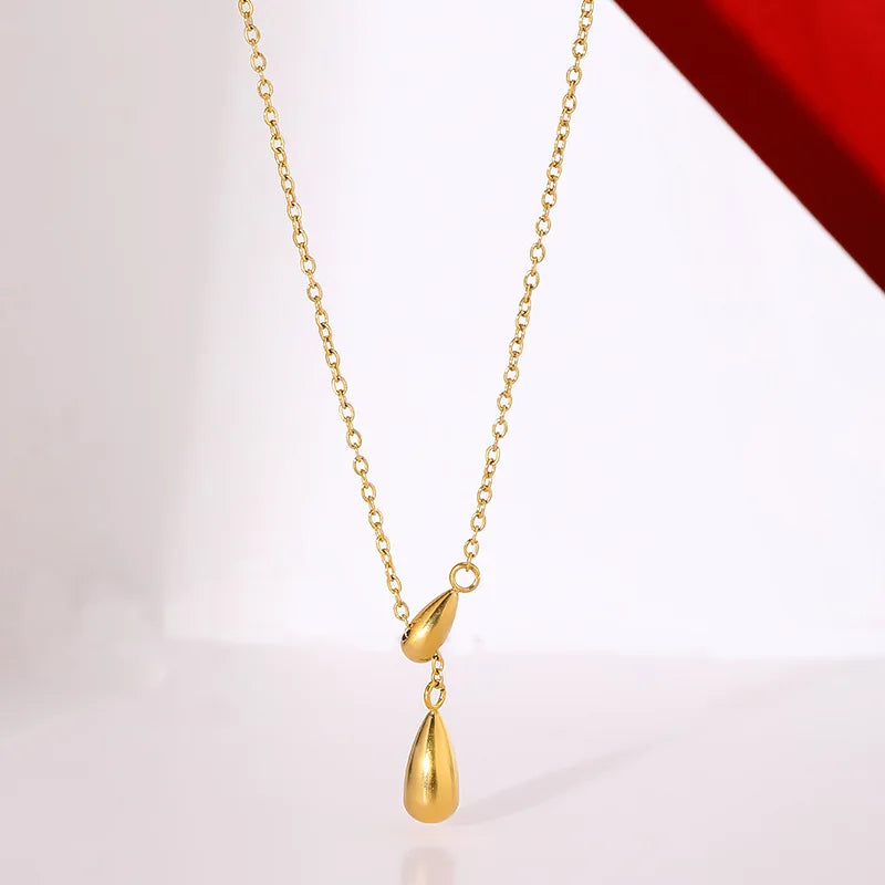 Temperament Titanium Steel Necklace 18K Gold Plated Necklace Water Drop-shaped Clavicle Necklace for Women