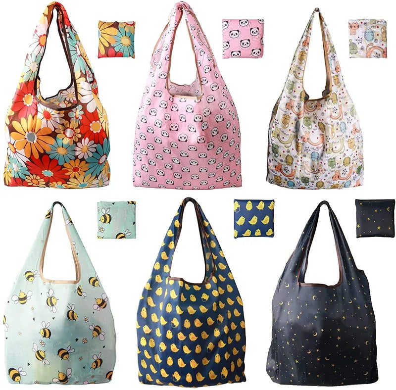 Eco-friendly Folding Shopping Bag Reusable Nylon Tote Bag Custom Portable Cloth Polyester Foldable Grocery Tote Shopping Bag