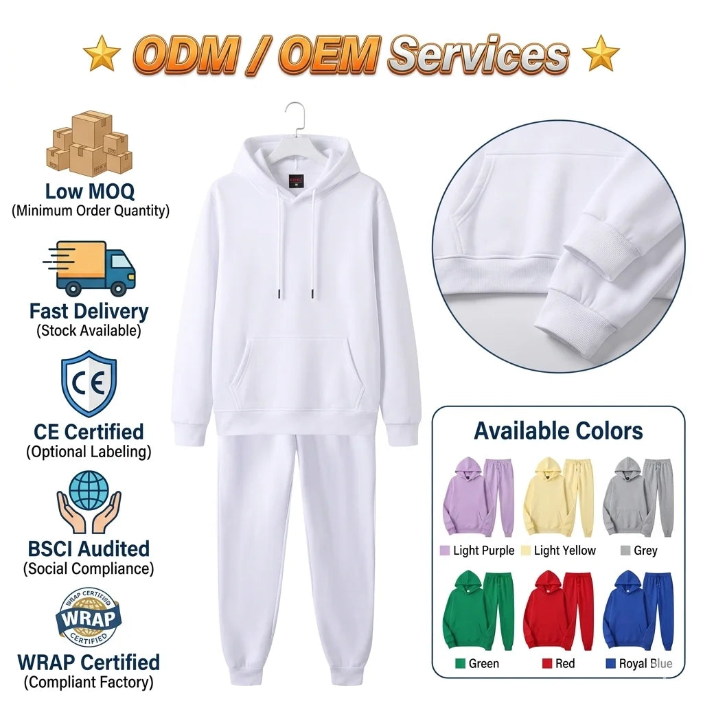 Plain Women Overall Sweatpants Oversized Fitness Solid Sports Hooded Sweatshirts Sets