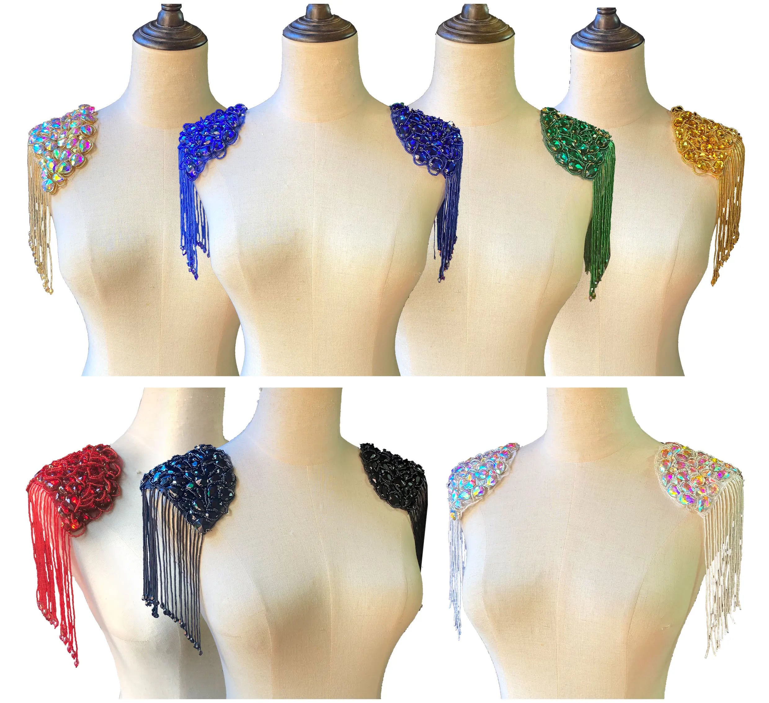 WDPE-053 Gold Handmade Beads Flower Tassels Board Crystal Decorative Shoulder  Patches Applique for Rhinestone Dress