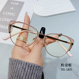 2023 New Retro Two Tone Point Diamond Metal Anti Blue Light Glasses Men and Women Cat Eye Flat Glasses
