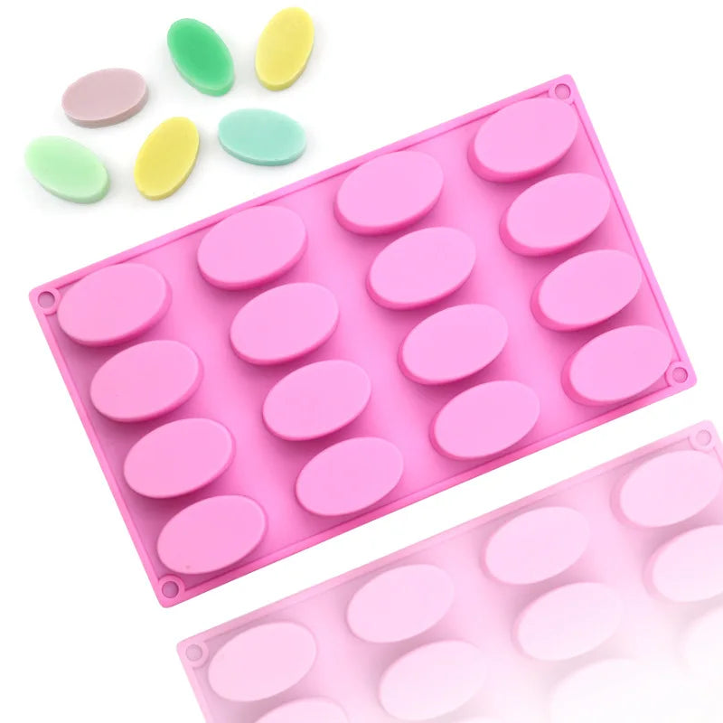 16-Cavity Handmade Oval Silicone Eco-Friendly Odorless Soap and Chocolate Molds BPA Free Cake Tools