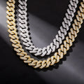 14mm Spring Clasp Iced Out CZ Full Paved Prong Chain AAA Zircon 14k Real Gold Rhodium Thick Plating Prong Cuban Link Chain