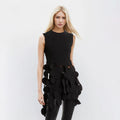 TWOTWINSTYLE Hot Selling Splicing Design Round Neck Sleeveless Vest Stitching Tassel Solid Color Sling Top