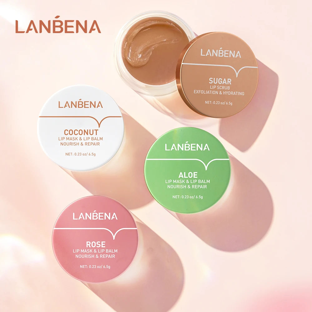 LANBENA Aloe Coconut Rose Lip Mask Moisturizing Nourish Repair Lipbalm Brown Sugar Lip Scrub Exfoliating Soften Remove Dead Skin
