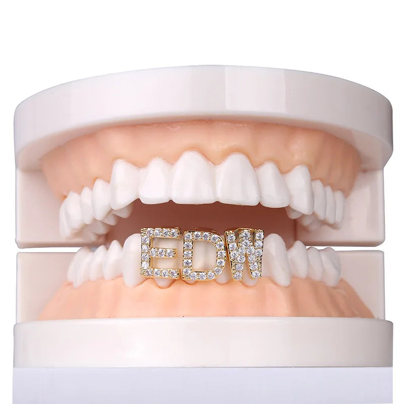 Factory Hot Sale 26 Capital Alphabet Hip Hop Copper Braces Teeeh Grillz Single Brass Gold Plated Braces
