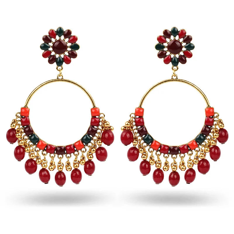Bohemian Indian Style Ethnic Hollow Bell Earrings Women's Retro Long Tassel Circle Dangle Earrings Jewelry