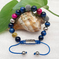 Blue Lapis Faceted Natural Stone Sapphire Blue tiger Rose Red tiger Eye Section Loose Beads Stainless Steel Bracelet DIY Jewelry