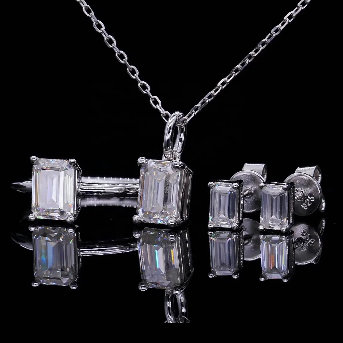 Abiding Jewelry Wholesale Baguette Cut Moissanite Stone Custom 925 Sterling Silver Jewelry Set
