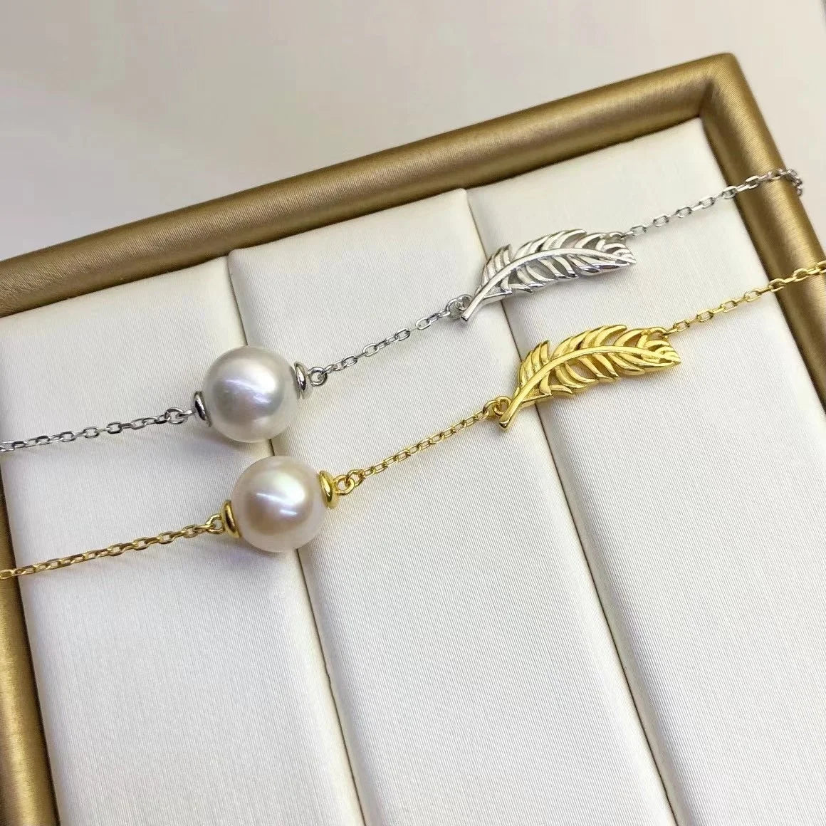 B370 7-8mm 925 Sterling Silver Gold Plated Wholesale Freshwater Pearl Charm Bracelet  Bangle Fancy Jewelry for Women