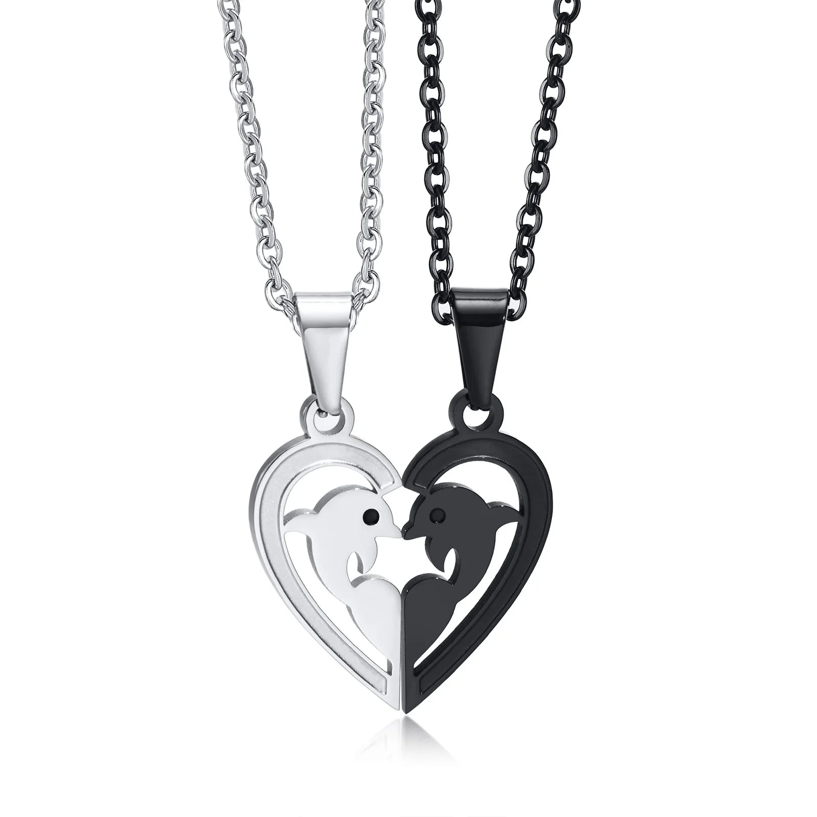 Wholesale Pvd Gold Plated Stainless Steel Dolphin Lovers  Puzzle Necklace German EPR Packaging Stainless Steel Lovers Necklace