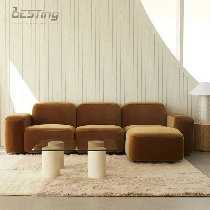 Elegant Modern Design Luxury Sofa Hotel & Home Velvet Tofu Block Sectional Sofa