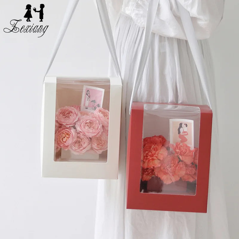 Zexwrap Flower Arrangement Box Valentine's Day Portable Flower Gift Box with Window