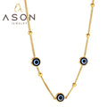 Ason Jewelry Hot Selling Waterproof Stainless Steel Necklace 18k Gold Plated Three Blue Cat Eyes Pendant Necklace