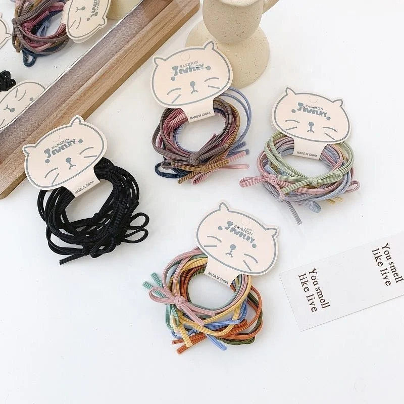 High Quality 6pcs/set Girls Hair Ties Teenager Mix Color Good Elastic Sweet Style-Wholesale