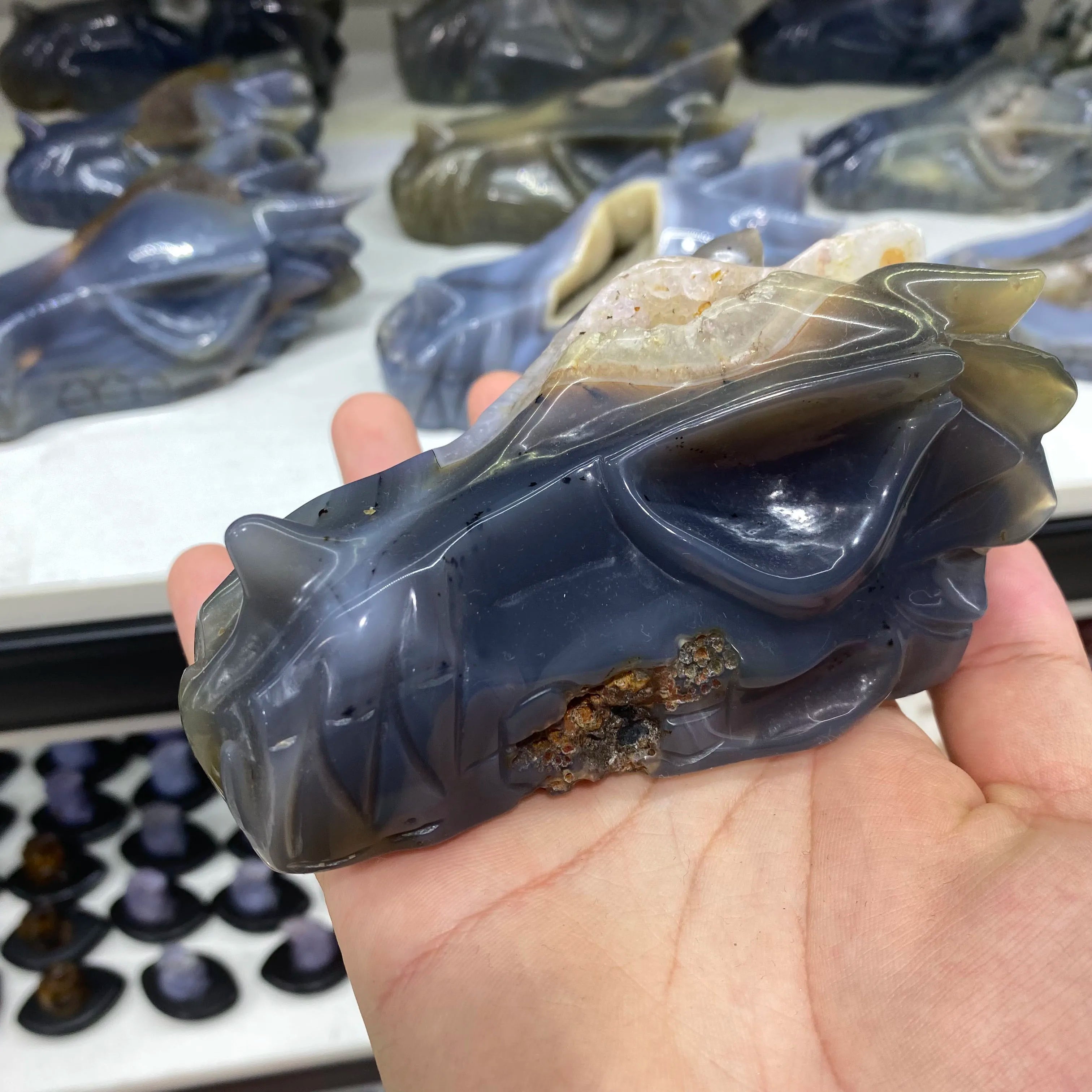 Hot Sale Animal Carving Crystal Crafts Big Dragon Skulls Head Folk Crafts Healing Crystal Dragon Head