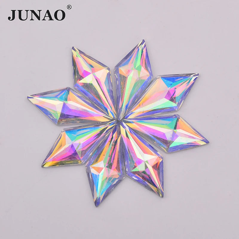 JUNAO Factory Wholesale 10*22mm Non Sewing Strass Gems Rhombus Resin Crystal AB Rhinestone for Clothes