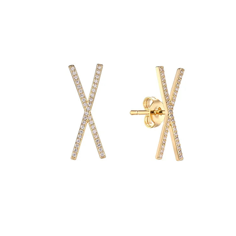 Keiyue Fashion Trendy 925 Sterling Silver AAA CZ CZ Pave Antique Gold Plated Criss Cross Drop Earrings Customized Size Women