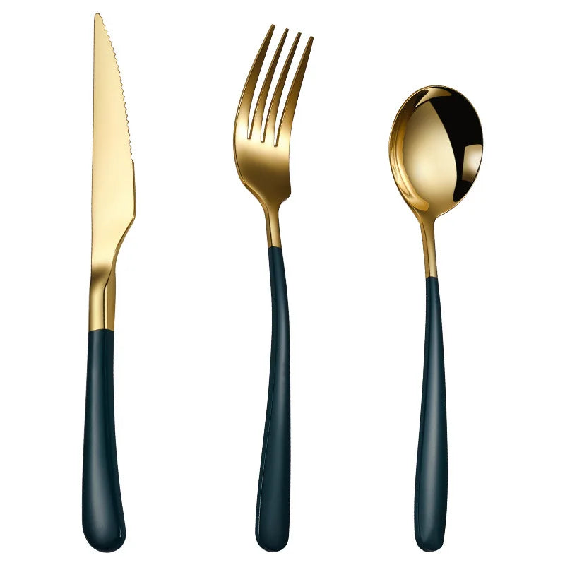 Luxury 18/10 Stainless Steel Flatware Set Gold Plated Cutlery for Parties Schools Modern Design Eco-Friendly Sustainable Hotels