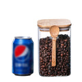 800ml 1000ml 1200ml Clear Square Glass Storage Canister Kitchen Jar With Bamboo Spoon
